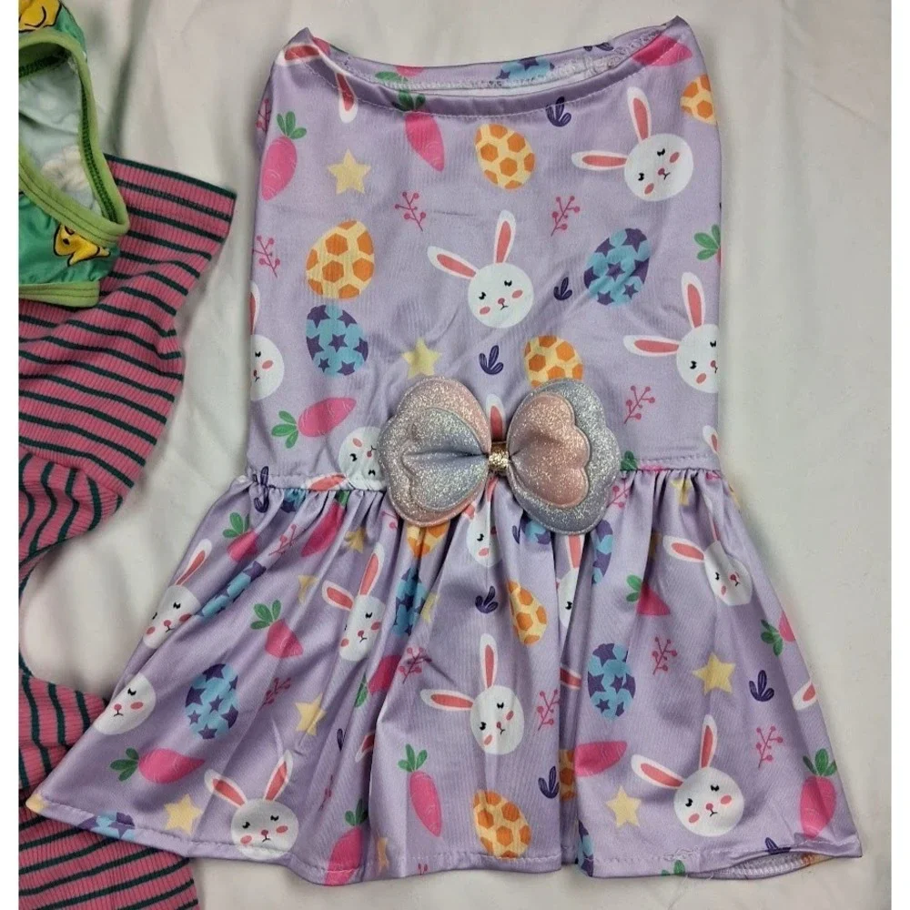 Small /‎ Medium Girl Dog Clothes Lot Swimsuit Fleece Strip Outfit Easter Dress